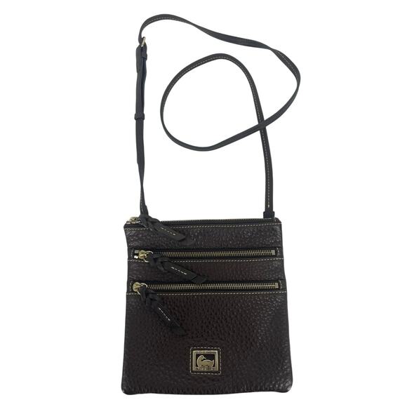Dooney & Bourke Crossbody Dark Brown Pebbled Leather Bag‎ Purse - Picture 1 of 12